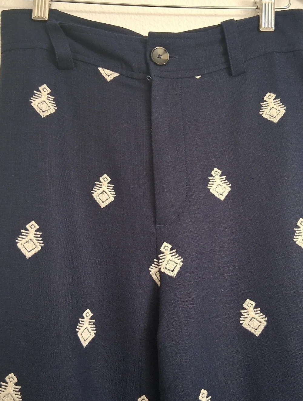NWOT Zara Navy Blue Wide Leg Pants With Embroidery Size XS